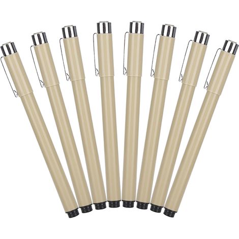 Lot de 8 stylos à encre noire pour dessin et traçage, porte-mine japonais rechargeable, outil de croquis de ligne, étui en plastique noir (1/5)