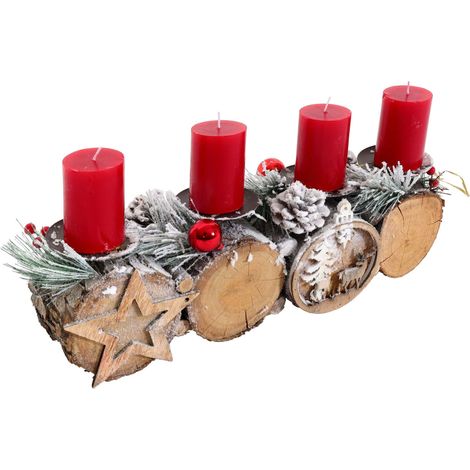 [NEUWERTIG] Adventsgesteck HHG-805 mit Kerzenhalter, Adventskranz Weihnachtsgesteck Holz MVG 18x40x10cm mit Kerzen