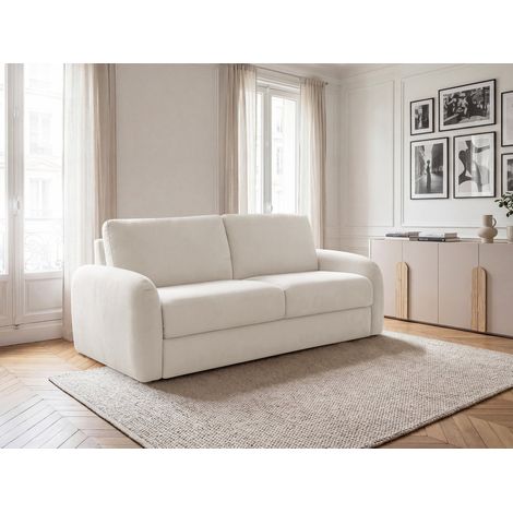 BOBOCHIC - Canapé droit convertible KENAN ouverture express tissu lisse  140x196 Beige