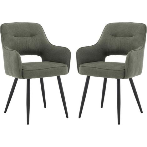 Juego de 2 Sillas de Comedor en Tela de Chenilla Sillones de Esquina de Ocio con Respaldo Hueco para Cocina Sala de Estar, Verde, Wahson (1/5)