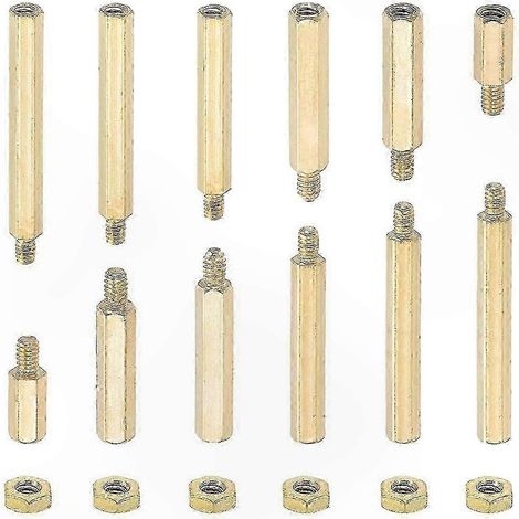 Sechskantschrauben-Set aus Messing, 240-teilig, Innen- und Außengewinde-Kombination mit Unterlegscheiben und Muttern, 3-mm-Gewinde (1/5)