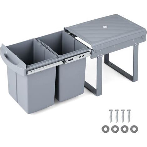Under-Cabinet Pull-Out Trash Can, 40L 2-Bin, Grey (1/5)