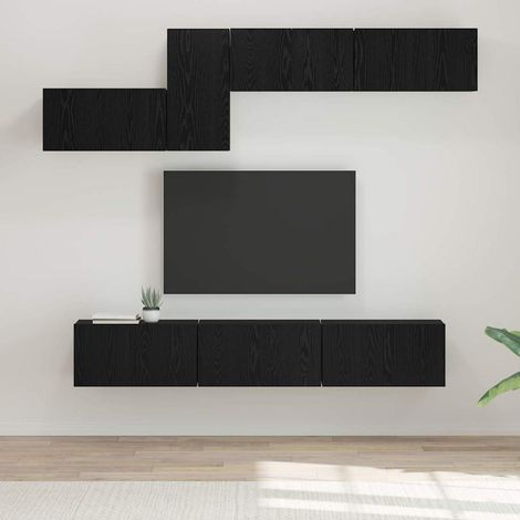 TV-Schrankset mit Schubladen Schwarz Eichen-Optik Holzwerkstoff