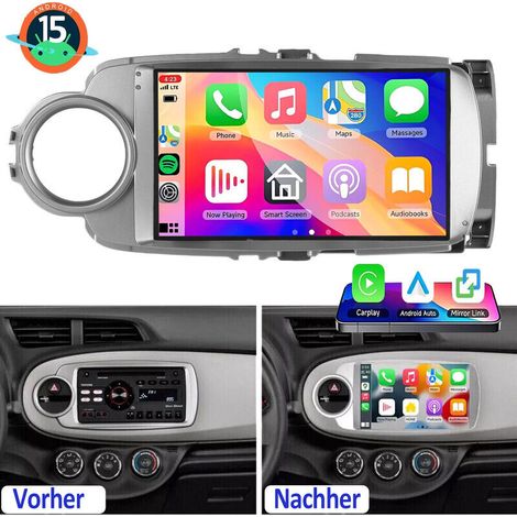 Autoradio Android 15 pouces compatible CarPlay pour Toyota Yaris 2011-2018, 32/64 Go, RDS, GPS, navigation, Wi-Fi et commandes au volant. - 2+64G