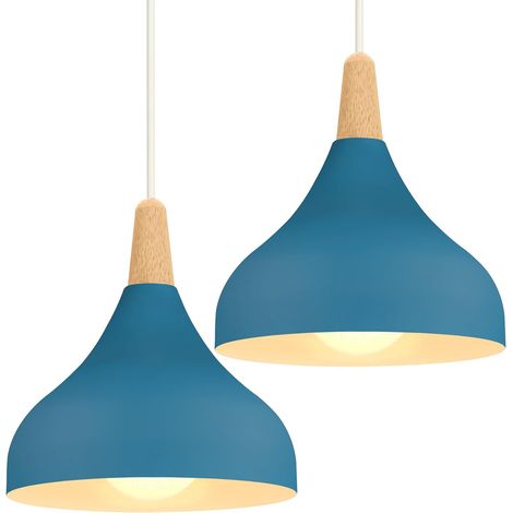 Lot de 2 Lustres Suspensions Rétro 20CM Suspension Luminaire Moderne Style Goutte Chapeau Plafonnier E27 Métal Lampe Suspension pour Salon Chambre Salle à Manger Cuisine (Bleu Oxford) (1/5)