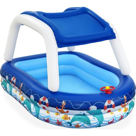 Piscina Hinchable Autoportante Infantil Bestway 213x155x132 cm Cúpula Parasol Diseño Barco con Volante y Bocina Edad Mayores de 3 Años (1/7)