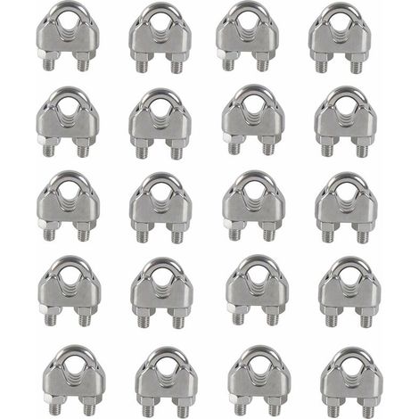 M4-Kabelklemmen, U-förmig, mit Bolzen, Kabelclip, Edelstahl 304, Sattel-Kabelklemmen, Drahtseilklemmen für Wäscheleinen im Freien, 20 Stück