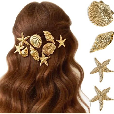 Confezione da 4 forcine per capelli da donna, forcine per capelli stella marina dorata, fermagli per capelli, piccole clip in metallo, gioielli per capelli. Ideale per feste, abbigliamento quotidiano, (1/5)