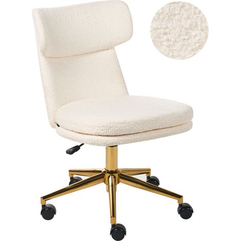Silla de oficina de bouclé sin brazos giratoria con ajuste de altura blanco crema Granby
