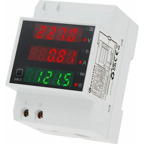 Contatore di energia monofase Voltmetro Amperometro DIN AC80300V 100A, contatore elettrico LCD monofase Wattmetro Misuratore intermedio Fattore di tensione Misuratore di consumo kWh (1/5)