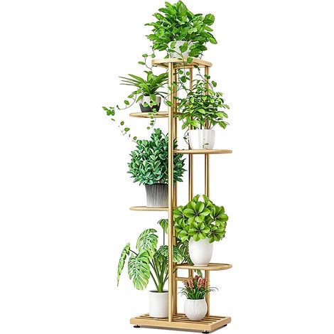 Soporte para plantas de 6 niveles, para uso interior/exterior, color dorado. (1/2)