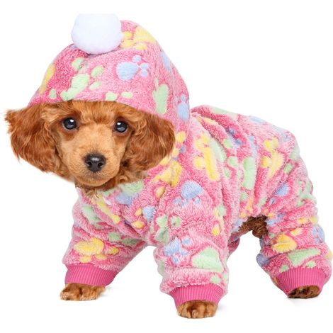 Pyjama-Overall mit warmem rosa und rotem Hundepfotenmuster, Größe XS, für Hunde, Katzen und Kleintiere, ideal für Herbst und Winter. (1/5)
