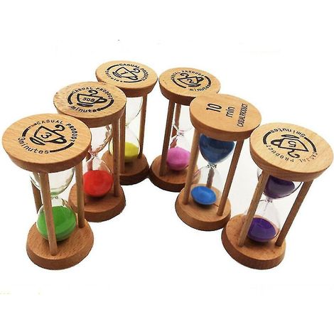 Sablier en bois 30 secondes + 1 + 2 + 3 + 5 + 10 minutes - Cadeau original - Décoration pour bureau - Ensemble de 6 pièces (1/2)