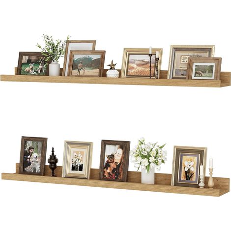 Étagère murale, lot de 2, étagère flottante de 90 cm en bois MDF, panneau mural pour cadres photo et décorations, design industriel, convient pour bureau, chambre et cuisine (Beige, 90 cm) (1/5)
