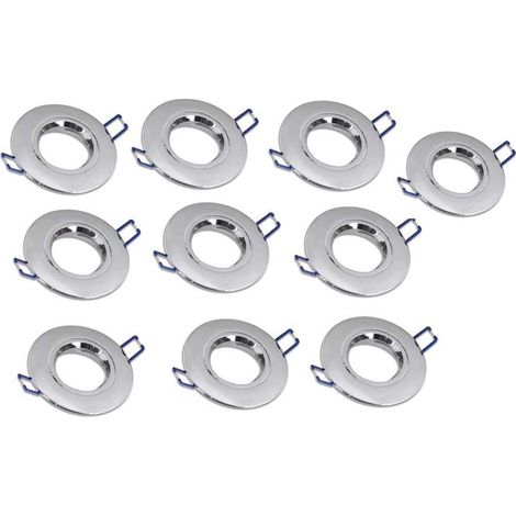 Kit 10 Porta faretto ad incasso orientabile per controsoffitto supporto tondo per faretti in alluminio Argento Lucido (1/2)