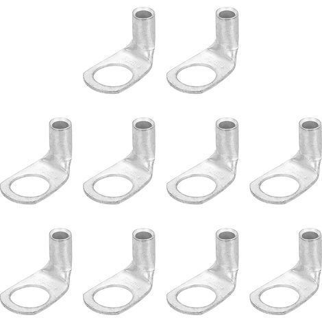 3AWG - 1/2" Bornes De Câble En Cuivre, Extrémités De Câble De Batterie À 90 Degrés, Bornes De Batterie, Connecteurs À Anneau, Oeillets En Cuivre Nu Pour Fournitures (Argent, 10Pcs) (1/5)