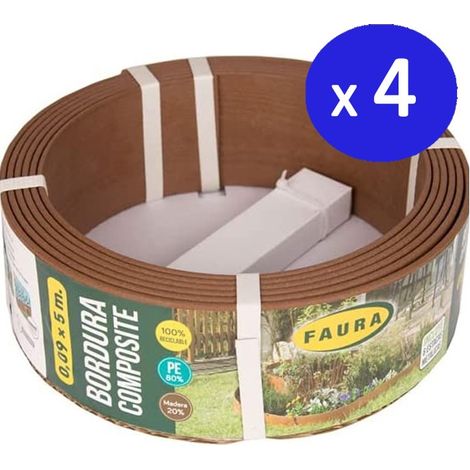 4 Stück Braune Komposit-Bordüre 0,09 x 5 Meter mit einer Dicke von 4,5 mm, ideal für Gärten
