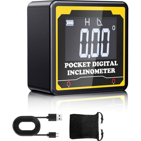 Mini medidor digital de ángulos con base magnética, Inclinómetro portátil, Resistente al polvo y al agua (IP54) y con pantalla LCD iluminada (1/5)