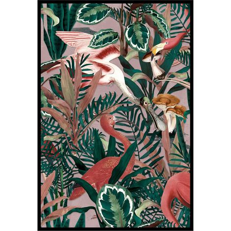 Affiche encadrée jungle tropicale avec flamants roses
