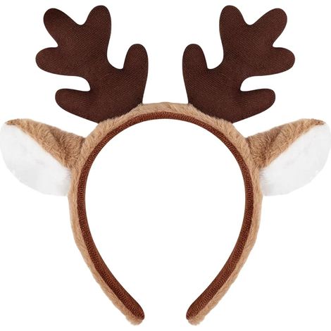 Serre-tête avec Oreilles, Serre Tete Renne Corne, Mignonnes et Moelleuses Bandeaux de Noël pour Femme Christmas Halloween Cosplay Déguisement (1/5)