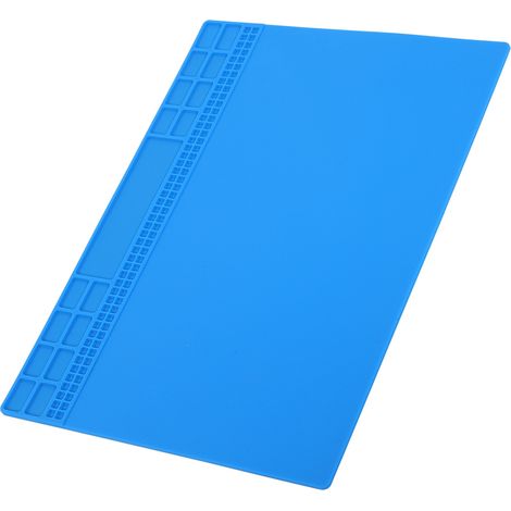 Tapis de Réparation Magnétique Résistant à la Chaleur en Silicone pour Station de Soudage Ordinateur Téléphone, Coussin de Protection 350x250x4mm Bleu Foncé (1/5)