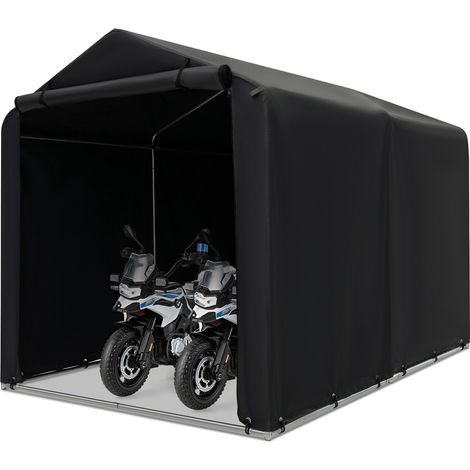 Abri de rangement vélo gris en métal avec housse PE étanche et porte zippée, piquets et cordes coupe-vent pour jardin et extérieur (1/5)