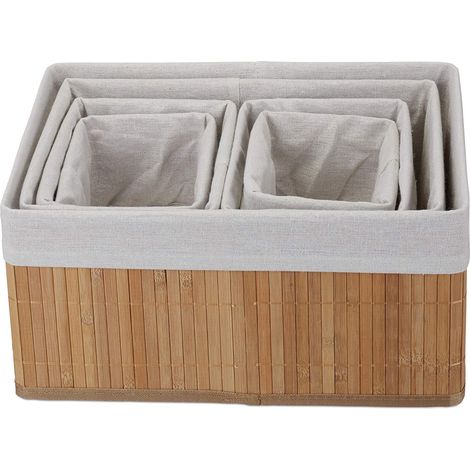 Set di 6 cestini portaoggetti decorativi in bambù e tessuto naturale 1300025073