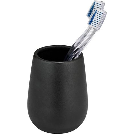 Gobelet Brosse à Dents - 1 Pièce - Céramique Noire Mate - Rangement Hygiène Quotidienne - Salle de Bain Moderne - 6,7 x 11,5 cm (1/3)
