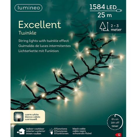 Lumineo LED Lichterkette Excellent Twinkle schwarz 25 Meter 1584 Lichter - warmweiß (1/3)