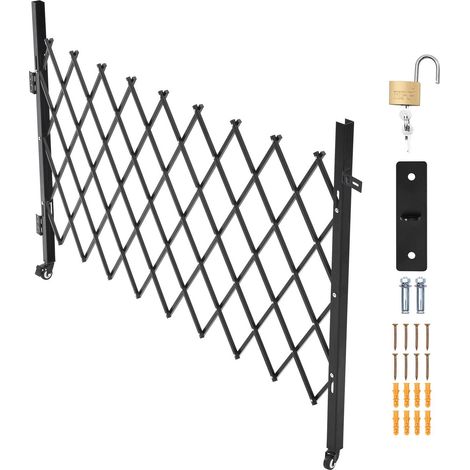 Mophorn Cancello di sicurezza pieghevole singolo, cancello a forbice bloccabile con ruote girevoli, cancello retrattile in acciaio per ingressi, garage, magazzini e piscine, 74,80 x 51,57 pollici