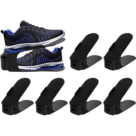 Étagère à chaussures à 6 compartiments, empilable, rangement réglable, double plateforme, antidérapante et peu encombrante pour la maison et les voyages (1/5)