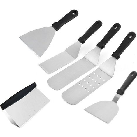 Set de grill en acier inoxydable Outils pour grill extérieur Spatule de cuisson BBQ Spatule Teppanyaki-6pcs (1/5)