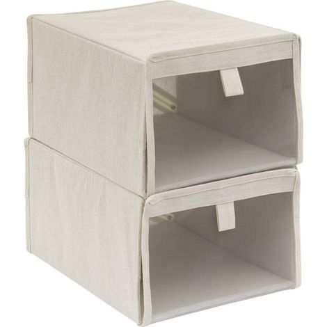 Lot de 2 range-chaussures 1 paire en tissu dressy plus beige - 5five (1/5)