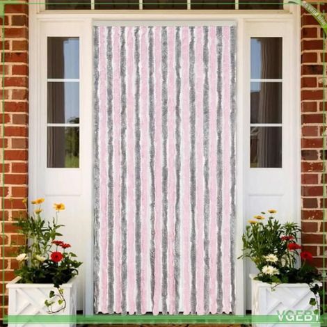377363 Rideau anti-mouches gris argenté et rose 90x220 cm chenille (1/5)