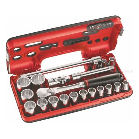 Facom – Jeu de clés à douille 1/2" D-Box 21 pièces – Construction rigide en polymère – Zones Soft pour protection chocs – Détection outils manquants (1/3)