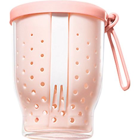 Vaso para fruta de 2 piezas con escurridor, Vaso portátil para fruta, Vaso para ensalada, Con tapa para un cierre hermético, Blanco, rosa (1/5)
