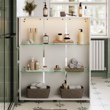 SONNI Badezimmerschrank weiß, mit berührungsgesteuerter Beleuchtung und 3 Glas-Einlegeböden, 1000 × 260 × 1160 mm (1/5)