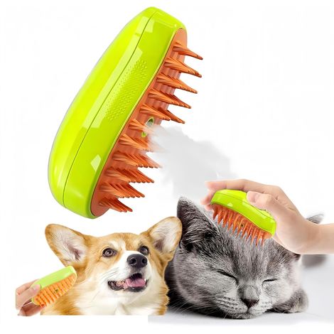 Brosse à manche pour chat, brosse à vapeur 3 en 1 pour chien et chat, élimine les poils d'animaux volants et emmêlés, brosse de toilettage avec pulvérisation d'eau pour fournitures pour chats (1/5)