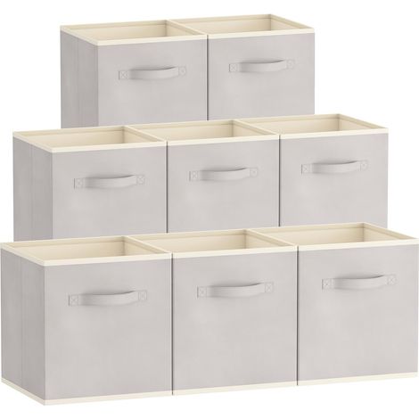 Lot de 8 Cubes de Rangement Pliables, Panier en Tissu, Caisse, Boites Rangement avec Poignées, Organisateur pour Vetements, Jouets, 33 x 38 x 33 cm, 42 L, Gris Clair (1/5)