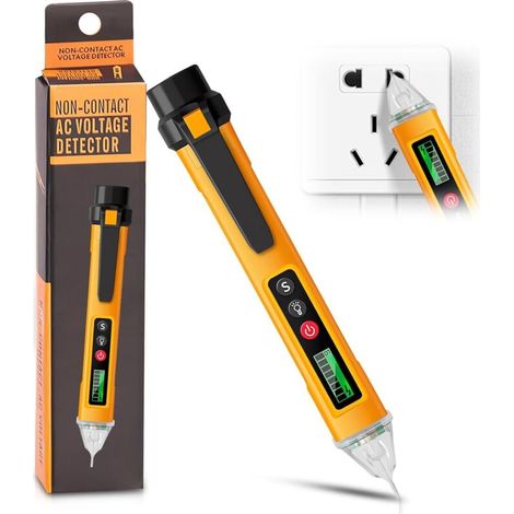 Stylo Testeur de Tension 121000v, Détecteur de Tension sans Contact avec Lampe de Poche, Testeur de Tension avec Buzzer Sonore et Lumineux pour Electricien (1/5)