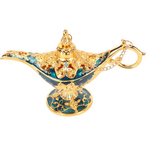 Lampe arabe vintage en alliage de zinc, or et bleu clair, idéale pour les mariages et les fêtes costumées. Décoration lumineuse à souhaits. (1/5)