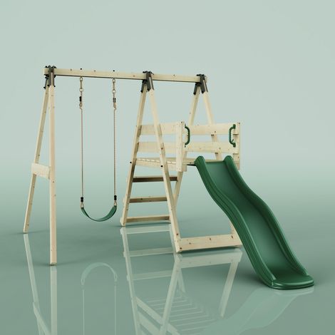 Balançoire Orchidée verte 202 x 213 cm – Construction en bois non traité – 4 ancrages au sol inclus – Cordes réglables en hauteur - VERT 202 X (1/5)