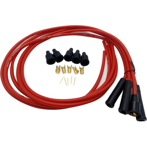 1 Set Sparkplug leads Red Silicone 8mm 1m Leads Universal fits for 4 Cylinder Classic Cars (1/5)