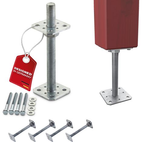 SOTECH Pfostenbeschlag Stützträger Gewinde M24 Stahl feuerverzinkt höhenverstellbar zum Aufschrauben, witterungsbeständig, 80 x 80 x 250 mm - 4 Stück