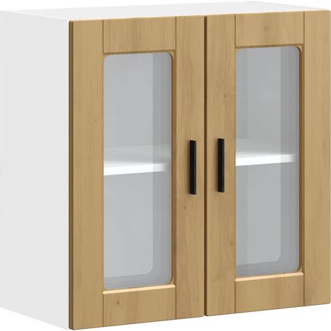 Armario de cocina de pared con puerta de cristal 60 x 31 x 60 cm gran capacidad de almacenamiento acabado moderno en madera de roble artesanal 020050431 (1/5)