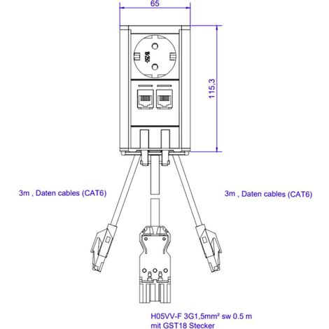 [NEUWERTIG] B-Ware Bachmann Steckdoseneinheit Turm Cee7/3 Cat6 A Einbau Schwarz 0.5m Gst18