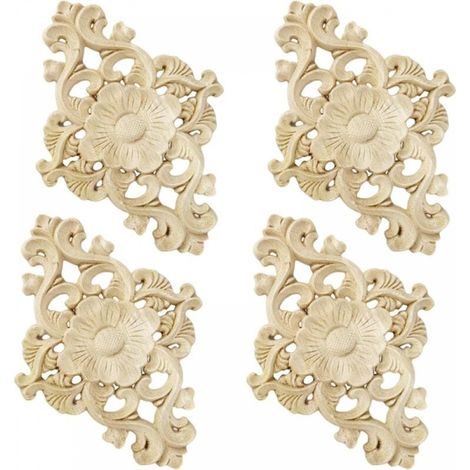 Lot de 4 décorations en bois sculpté pour meubles, mur, armoire, porte, décoration, bricolage
