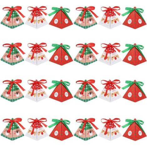24 Boîtes de Bonbons Noël Boîtes Triangulaires avec Rubans pour Biscuits et Petits Cadeaux Décorations de Noël (1/5)