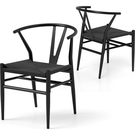 Sedie da cucina schienale Y cuscino rattan intrecciato impilabili Nero (1/5)