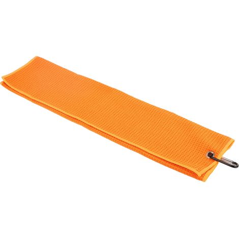 Mikrofaser-Sporthandtuch mit Waffelmuster, schnelle Schweißabsorption, mit Karabinerhaken für Golf und Fitness, orange Farbe. (1/5)